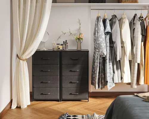 Vista 5 de AODK - Cómoda para dormitorio con 4 cajones de almacenamiento, cómoda pequeña de tela con marco de acero resistente, color negro