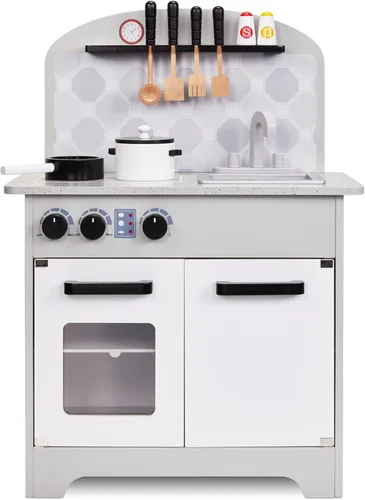 Lil' Jumbl Estación de Juego de Cocina de Simulación para Niños, Juguete de Cocina de Madera, Configuración Realista, Incluye Olla y Sartén, 4
