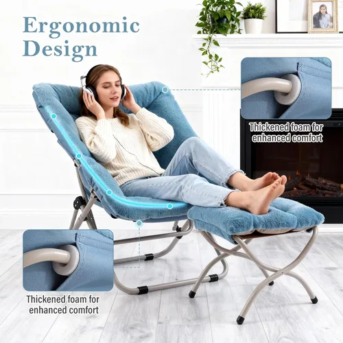 Vista 100 de Silla platillo, cómodas sillas de dormitorio, silla plegable de piel sintética de gran tamaño, silla plegable con marco de metal para sala de estar