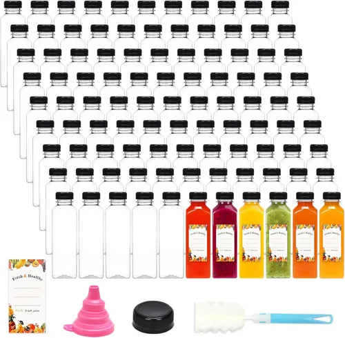 Vista 10 de Moretoes - 8 unidades de botellas de jugo de 16 onzas, botellas de plástico con tapas, botellas reutilizables para jugos para bebidas, batidos