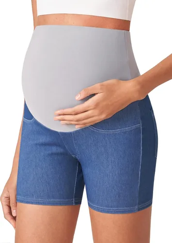 POSHDIVAH Pantalones cortos de mezclilla de maternidad para mujer sobre el vientre, elásticos, cómodos, suaves, con bolsillos