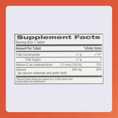 Vista 4 de Rugby - Tabletas masticables de calcio de 500 mg - Suplemento dietético - Sabor a naranja - 60 unidades (1 paquete)