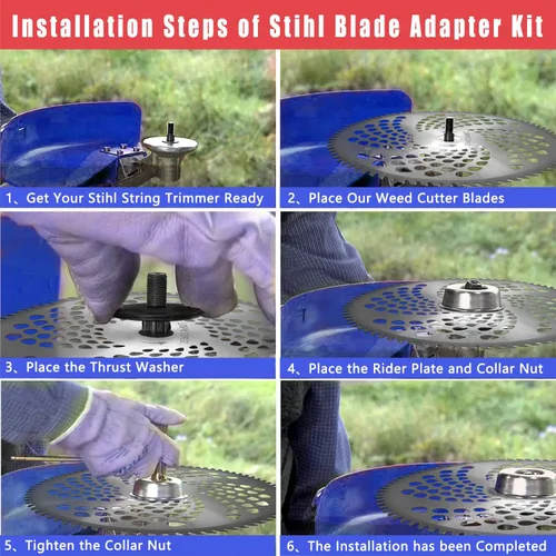 Vista 5 de NeJesZoe Cuchillas cortadoras de cepillo de punta de carburo de 10 pulgadas x 80 dientes, cabezal de cuchilla de recortadora de malezas con kit