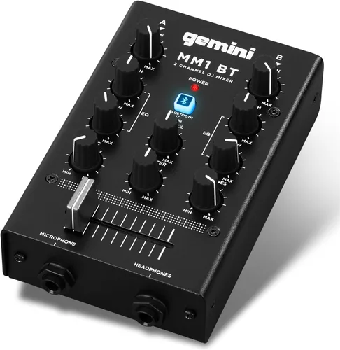 Vista 7 de Gemini - MM1 Mezcladora para DJ estéreo de 2 canales profesional. Compacta, con 2 bandas giratorias. Con fundido cruzado y control individual