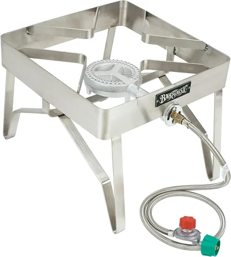 Bayou Classic Estufa de patio al aire libre de acero inoxidable de 16 pulgadas, perfecta para freír al vapor y hervir. Cuenta con un quemador de