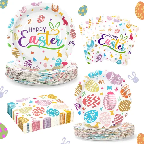 Juego de platos y servilletas de papel de Pascua de 9 y 7 pulgadas para 50 invitados