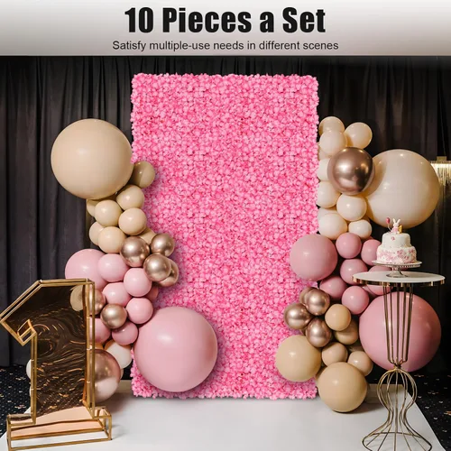 Vista 5 de FAIRYPAGODA - Paneles de pared de flores artificiales, 10 unidades, decoración de pared floral de seda con diseño de cuadrícula hueca para bodas