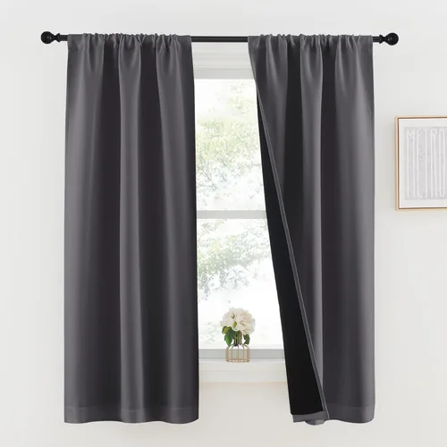 Vista 27 de NICETOWN Biscotti Beige 100% Cortinas opacas de 45" de largo para cocina, bolsillo con varilla para sótano completamente opaco, cortinas térmicas