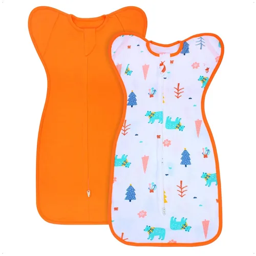 Vista 10 de Saco de dormir de transición para bebé de 0-3 meses con brazos hacia arriba, cremallera de 2 vías, 100% algodón, brazos adentro/afuera, 0.8 Tog