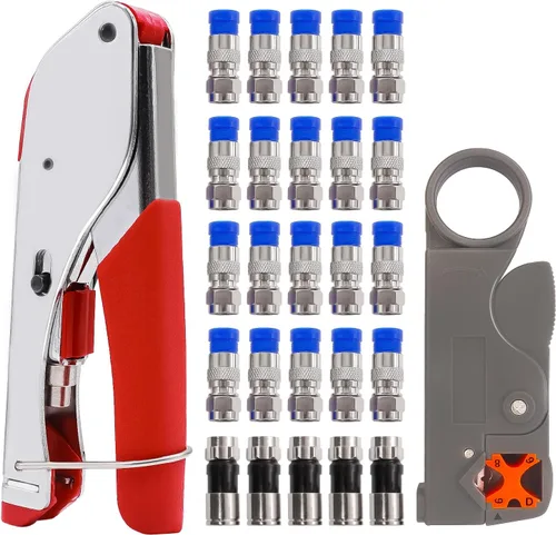 Vista 6 de mxuteuk RG59 RG6 - Herramienta de crimpado de cable coaxial, herramienta de compresión coaxial, pelacables con conectores F tipo RG6 de 5 piezas