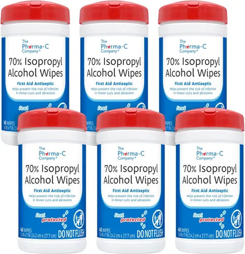 The Pharma-C Company - Toallitas de alcohol isopropílico al 70% [paquete de 6 - 40 unidades en botes] - Antiséptico de primeros auxilios en masa