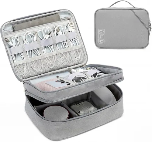 Vista 14 de Lanola Bolsa organizadora de cables de viaje, funda de accesorios electrónicos, bolsa de almacenamiento portátil de doble capa para cable, teléfono