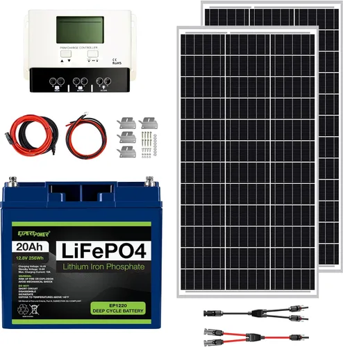 Vista 9 de ExpertPower Kit de energía solar de 100 W y 12 V Batería de litio LiFePO4 de 12 V y 20 Ah Panel solar monorígido de 100 W, controlador de carga