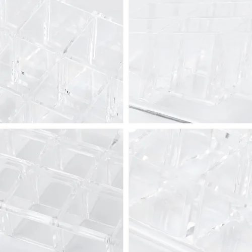 Vista 3 de SHERCHPRY Acrylic Lipstick Organizer Box 24-Grid 3X8 Multigrid Makeup Holder Cosmetic Storage Case Desktop Display Rack for Lipstick and Nail Polish