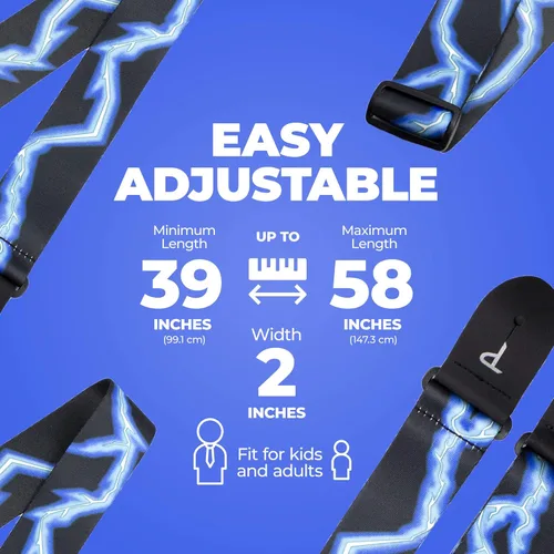 Vista 3 de Perri's Leathers Ltd. - Correa de guitarra - Poliéster - Ajustable - Para guitarras acústicas/de bajo/eléctricas - Hecho en Canadá (BLUE LIGHTNING)