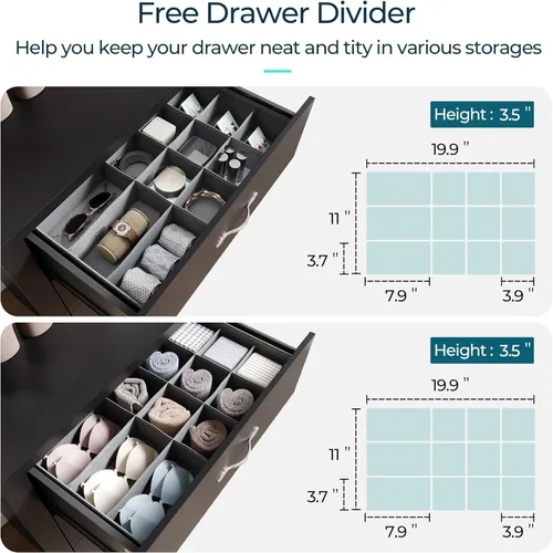 Vista 3 de LINSY HOME Cómoda de 5 cajones, cómoda negra para dormitorio, cómoda moderna con cajones anchos, cómoda de almacenamiento de madera para guardería