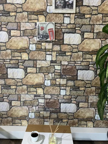 Vista 3 de Dundee Deco Paneles de Pared 3D - Revestimiento, Paneles de Pared con Aspecto de Piedra Marrón y Blanco Claro, Revestimiento de Espuma