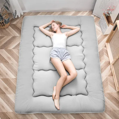 Vista 226 de Colchón futón japonés de piso gris constelación, de piso tatami, portátil, para acampar, para niños, sofá cama plegable enrollable con protector