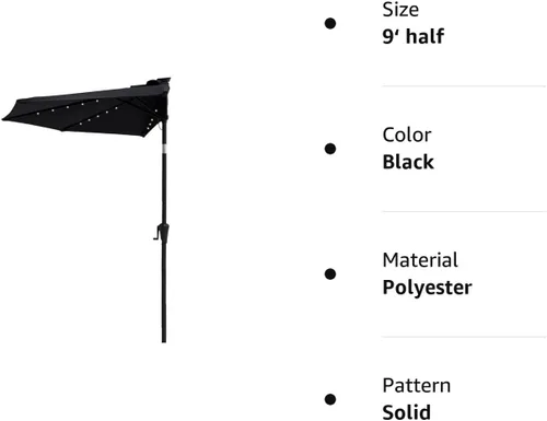Vista 8 de FLAME&SHADE 9 ft Half Round Solar Powered Outdoor Market Patio Table Umbrella for Wall Balcony with LED Lights and Tilt