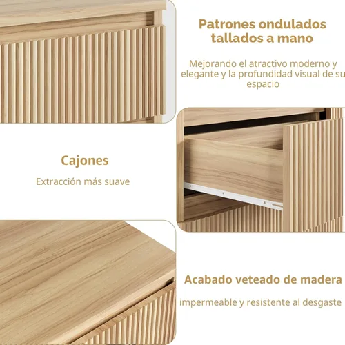 Vista 6 de Jocoevol Cómoda de Roble de 6 Cajones para Dormitorio, Cómoda Acanalada Moderna, Cómodas de Dormitorio con Cajones, Cofre Grande de Cajones