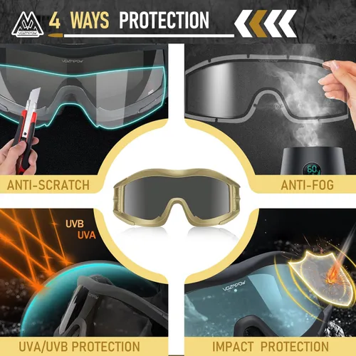 Vista 2 de Airsoft - Gafas de seguridad antivaho con certificación ANSI Z87.1, resistentes a los impactos, gafas de tiro tácticas
