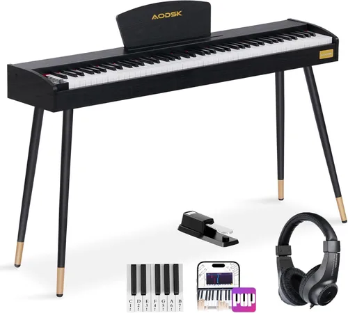 AODSK Piano digital para principiantes, teclado de 88 teclas, piano eléctrico de tamaño completo para principiantes, con soporte de partituras,