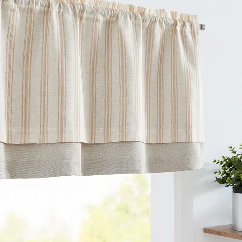 jinchan Cenefa de lino a rayas, cenefa opaca de doble capa para ventanas de 18 pulgadas, estampado a rayas, tratamiento rústico de ventana para