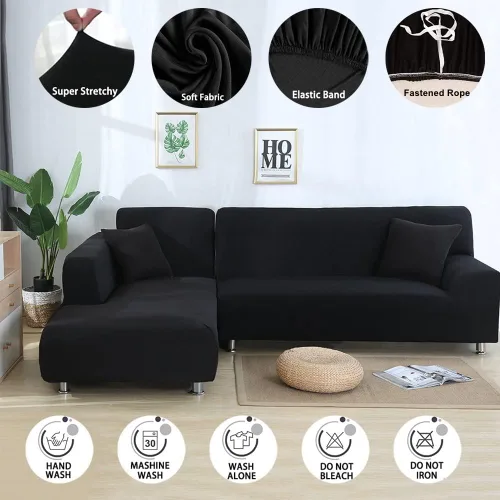 Vista 2 de L Shaped Sectional Sofa Covers 2 Pieces, 1+2 Seater High Elastic Super Stretch Couch Covers, All-Inclusive Non-Slip Slipcover Set with Pillowcases