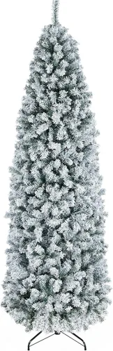 Vista 8 de Yaheetech Árbol de Navidad artificial de 6 pies con bisagras de esquina delgada con 814 puntas de ramas y soporte de metal, decoración navideña