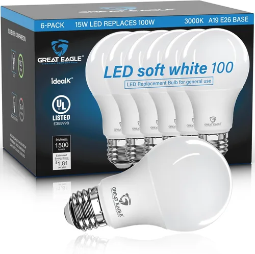 Vista 16 de Great Eagle - Bombillas LED A19 equivalentes a 100 W, certificación UL, bombillas LED blancas cálidas de 2700 K, 15 W no regulables, 1500 lúmenes