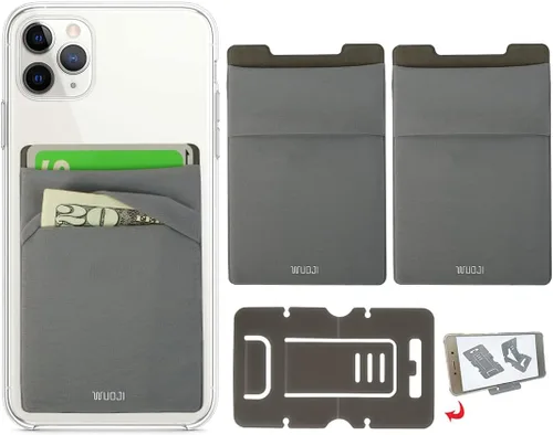 Vista 17 de Cartera para tarjetas de teléfono con bloqueo RFID, doble bolsillo seguro, ultradelgado, autoadhesivo, funda para tarjetas de crédito, funda