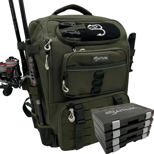 Baitium Mochila de pesca - Bolsa de aparejos de 40L con enfriador, soportes para cañas, perfecta para equipo de pesca
