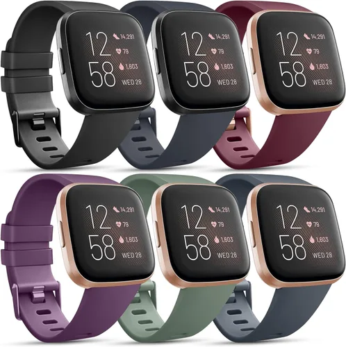 Vista 10 de Paquete de 6 correas deportivas compatibles con Fitbit Versa 2 / Fitbit Versa / Versa Lite / Versa SE, correas de repuesto clásicas de silicona
