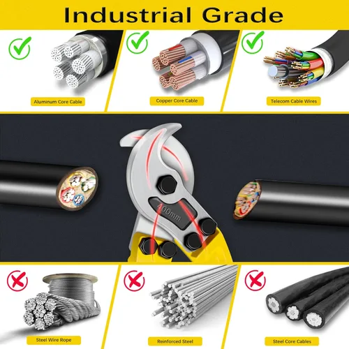 Vista 5 de Cortador de cable resistente de 18 pulgadas con mango largo, cortador de cable de acero al carbono endurecido para cable de aluminio, alambre