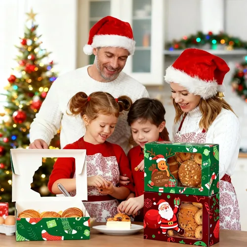 Vista 7 de CHOUNYEE Paquete de 24 cajas para galletas de Navidad (21x15x7 cm), cajas para regalos navideños, cajas de panadería con ventana para intercambio