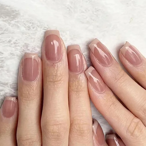 Vista 30 de Uñas postizas a presión de almendra, uñas postizas medianas con diseños de estampado francés de lámina dorada 3D, pegamento dorado Starlight en uñas