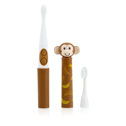 Vista 10 de Nuby Cepillo de dientes eléctrico con personaje animal, jirafa, juego de 3 piezas