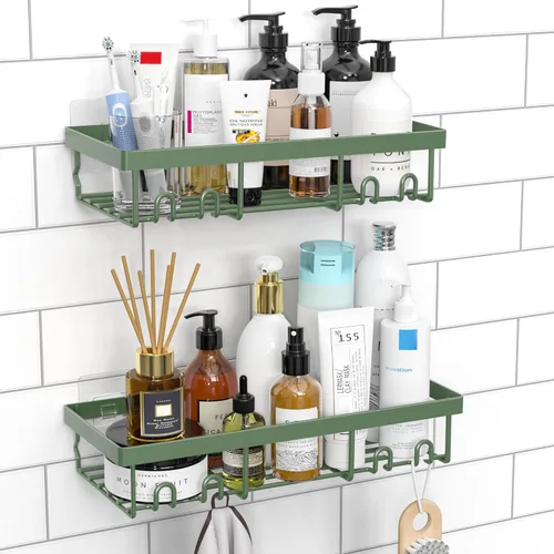 Vista 11 de Moforoco Estante organizador de estante para ducha, cesta autoadhesiva negra para estantes de baño, decoración interior de pared de casa de campo