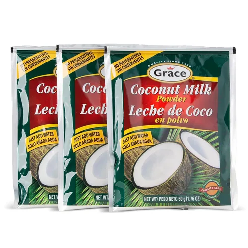 Vista 4 de Grace Leche de coco en polvo 1.76oz – Paquete de 6 – Leche de Coco en Polvo – Leche de coco en polvo caribeña – Sin conservantes, sin refrigeración