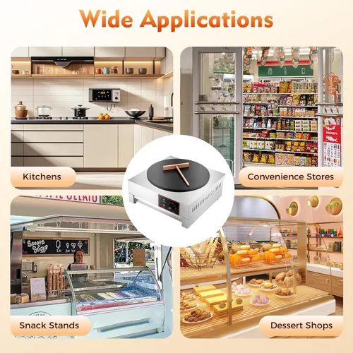 Vista 7 de Máquina eléctrica comercial de panqueques de 16 pulgadas, sartén antiadherente de acero inoxidable 430 de 1700 W, ajustable, 122.0-572.0 °F