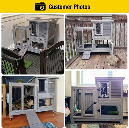 Vista 6 de Aivituvin Conejera Grande de Madera Casa para Conejos Jaulas para Conejillos de Indias sobre Ruedas, Dos Bandejas, Interior y Exterior