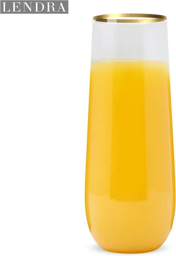 Vista 3 de 30 copas de champán de plástico sin tallo, desechables, irrompibles, de 9 onzas, con borde dorado, reutilizables, transparentes, elegantes e