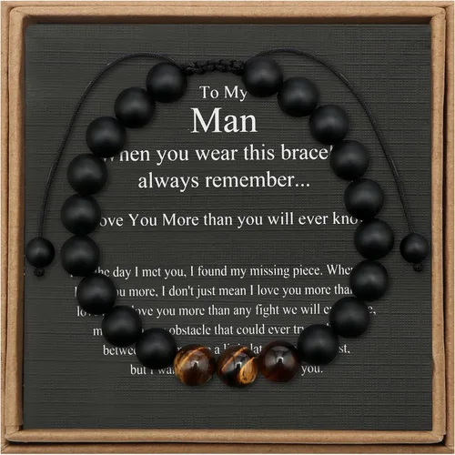 JoycuFF Pulsera de ojo de tigre para hombre, regalo de aniversario, cumpleaños, día del padre, regalo de Navidad para novio, papá, hijo, esposo,