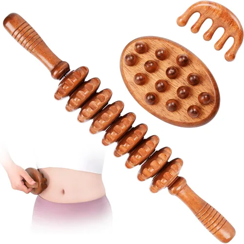 Herramientas de masaje de terapia de madera 3 en 1, masajeador de drenaje linfático de madera, kit de maderoterapia, anticelulitis, herramientas