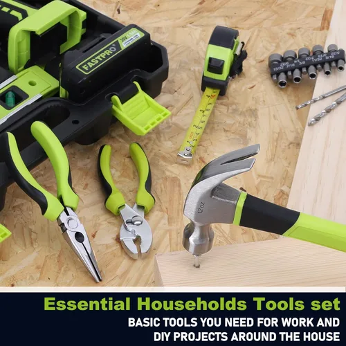 Vista 7 de FASTPRO Juego de herramientas para el hogar y taladro inalámbrico de iones de litio de 20 V de 177 piezas, kit de herramientas de reparación