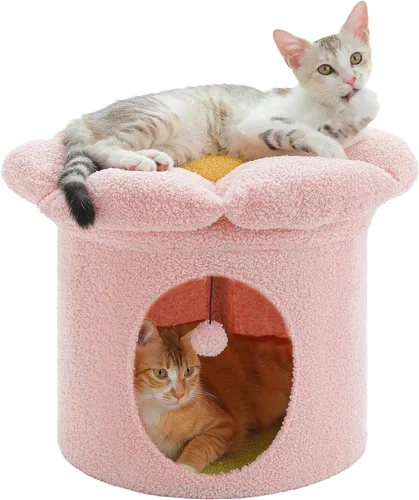 PETEPELA Camas para gatos de interior, pequeña casa de árbol para gatos con cama extraíble para gatos, escondite para gatos, casa para gatos