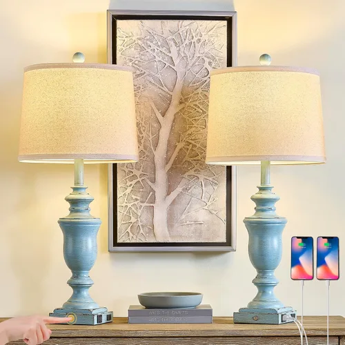 Vista 15 de SAIWEYA Juego de 2 lámparas de mesa de granja de 23 pulgadas, lámparas regulables de 3 vías con 2 bombillas LED e interruptor basculante, lámpara