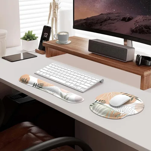 Vista 7 de iLeadon Alfombrilla de mouse con reposamuñecas, reposamuñecas para teclado + alfombrilla ergonómica para mouse + posavasos, alfombrilla de mouse