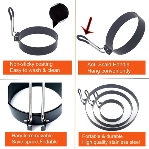 Vista 4 de Anillo para panqueques para plancha, 2 paquetes de 6 pulgadas para hacer panqueques de huevo, anillos de tortilla para plancha, anillo de crumpet