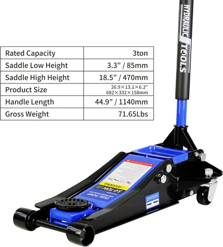 Vista 5 de Goujxcy Gato de piso, gato hidráulico de piso de perfil bajo de 3 toneladas, gato de piso de carreras de acero resistente con bomba de elevación